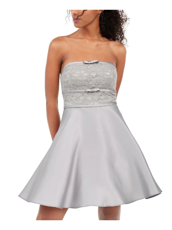Closeout CITY STUDIO Womens Lace Zippered Sleeveless Strapless Short Party Fit + Flare Dress