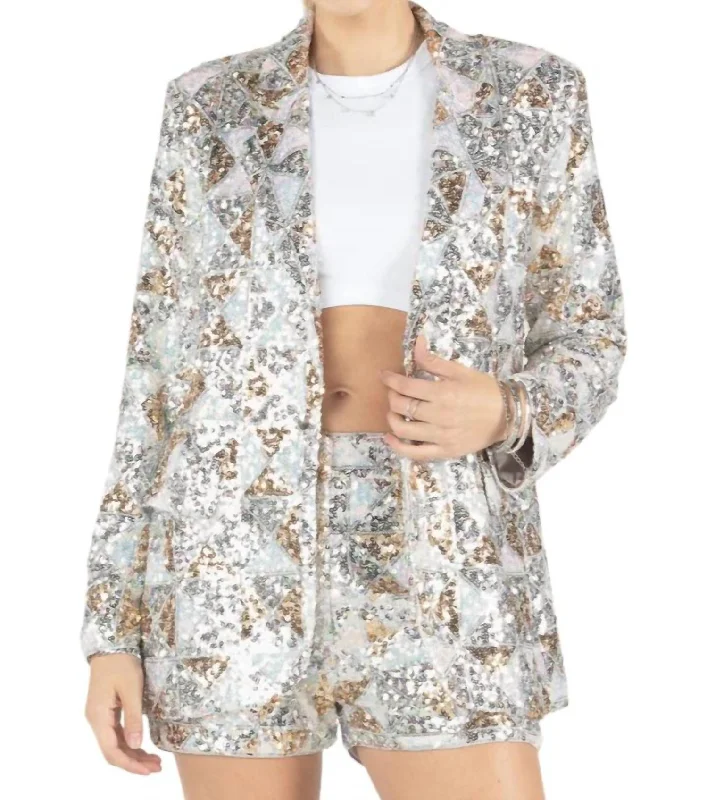 Can't Be Beat Shimmer On Blazer In Silver Grey