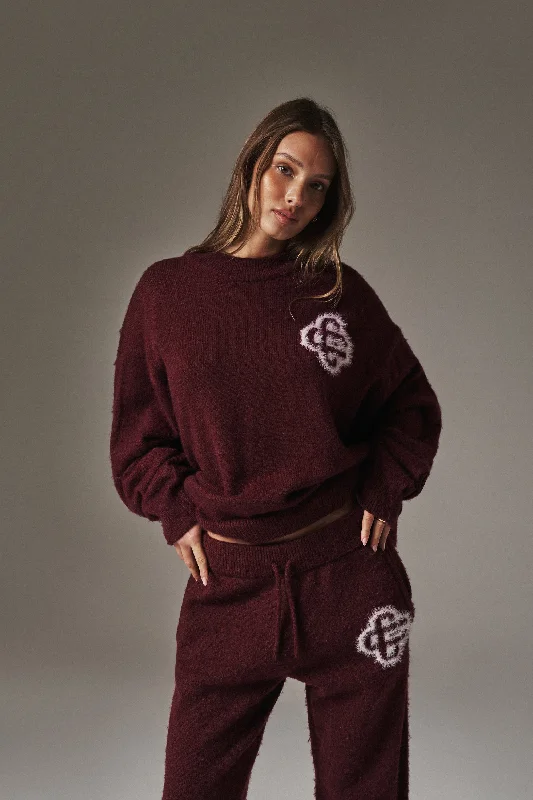 Epic Deals FLUFFY EMBLEM KNITTED CREW - BURGUNDY
