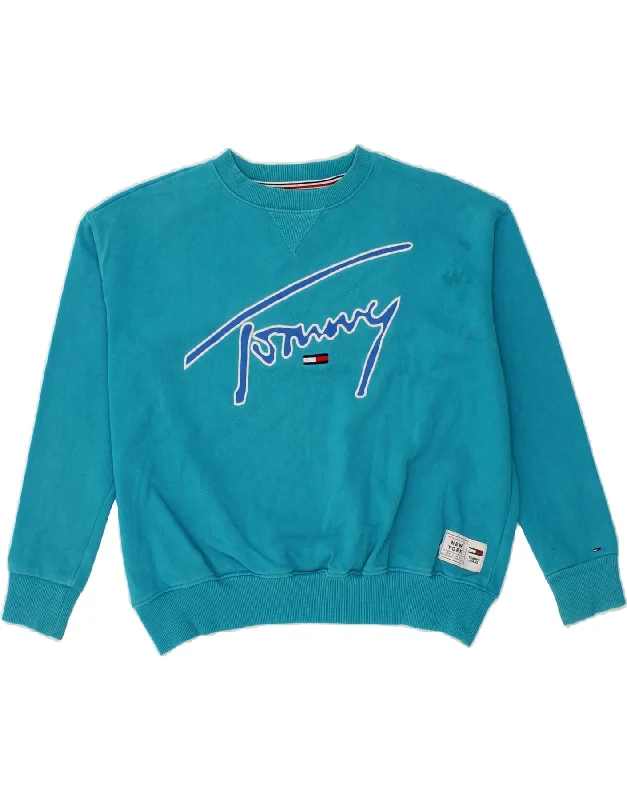 Final Markdown TOMMY HILFIGER Womens Oversized Sweatshirt Jumper UK 14 Medium Blue