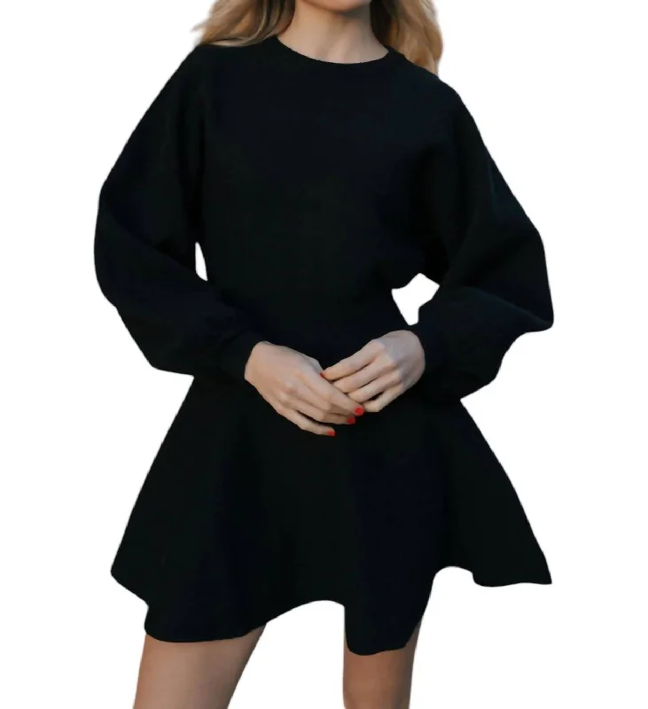 Crazy Savings Balloon Sweater Dress In Black
