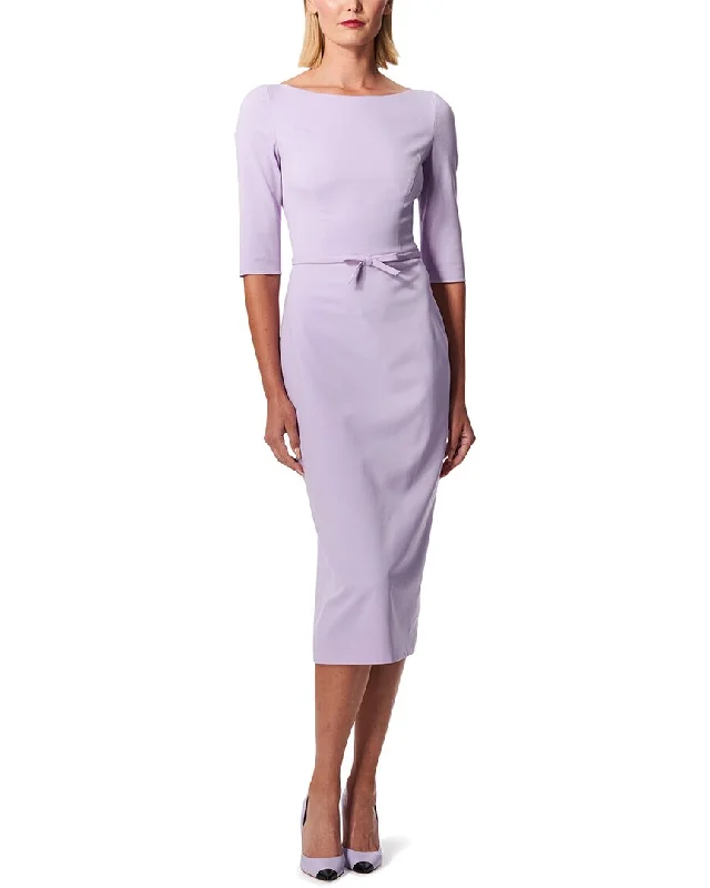 Act Fast Carolina Herrera Elbow Sleeve Boatneck Wool-Blend Midi Dress