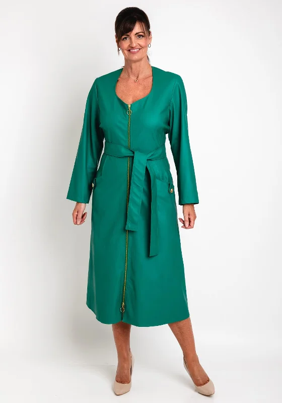 Deal Dash Camelot Faux Leather, Belted Waist Midi Dress, Green