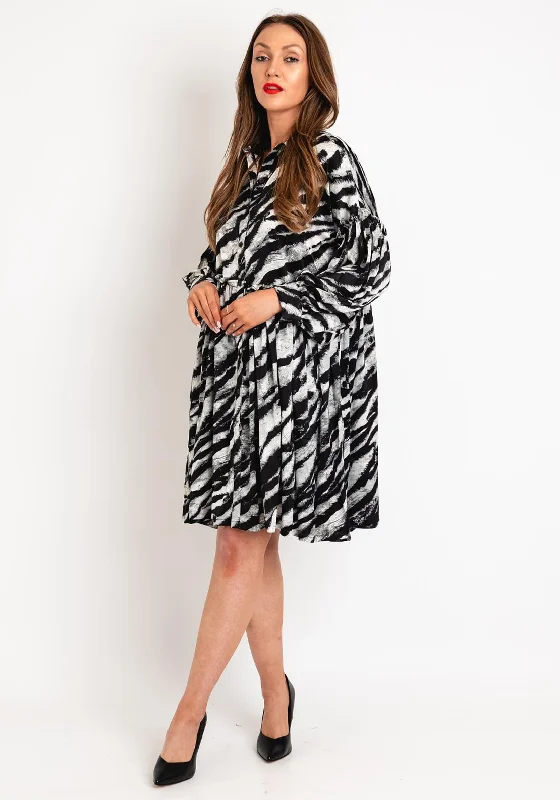 Special Buy Malissa J One Size Zebra Print Frill Trim Knee Length Dress, Grey