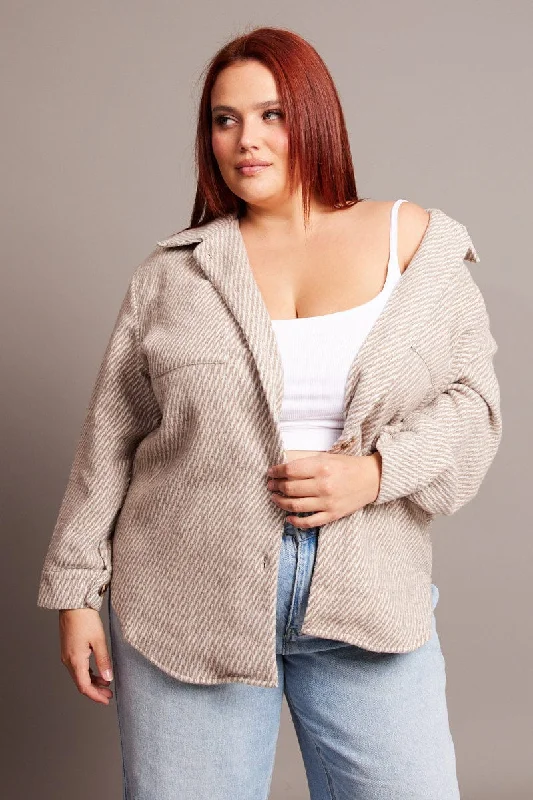 Unbeatable Prices Beige Textured Effect Brushed Shacket