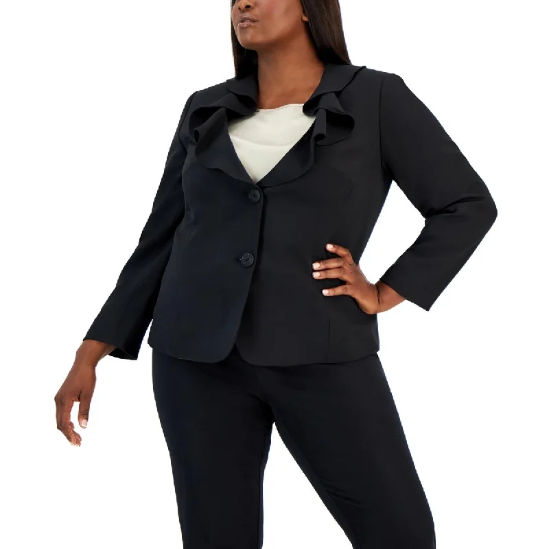 Markdown Madness Plus Womens Ruffled Collar Suit Separate Two-Button Blazer