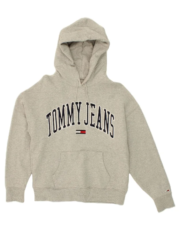 Clearance Items TOMMY HILFIGER Womens Oversized Graphic Hoodie Jumper UK 6 XS Grey