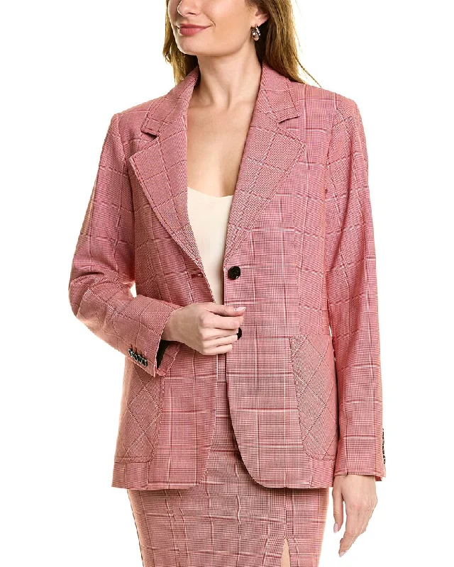 Fantastic Offers Pink Tartan Tailored Patch Pocket Wool-Blend Blazer
