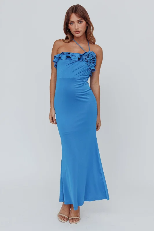 Extra Savings Soul Song Rose Accent Ruffle Dress Ocean