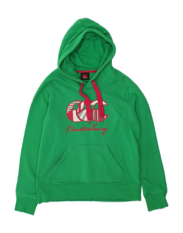 Price Drop Alert CANTERBURY Womens Graphic Hoodie Jumper UK 14 Large  Green Cotton