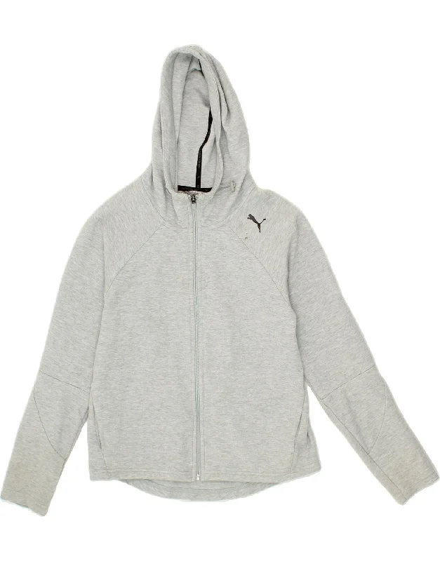Closeout PUMA Womens Zip Hoodie Sweater UK 10 Small Grey Cotton