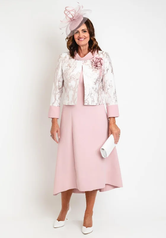 Price Reduction Ophelia Melita Embossed Overlayer Jacket and Midi Dress Set, Blush Pink