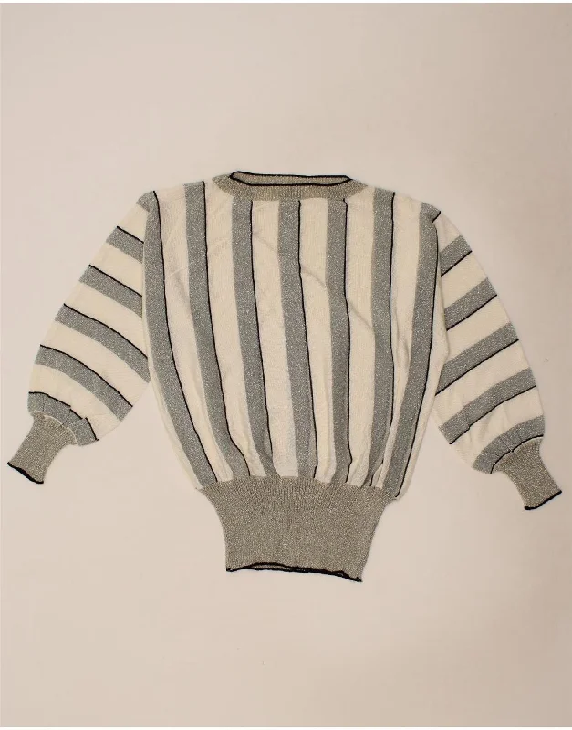 Deep Discounts VINTAGE Womens Batwing Boat Neck Jumper Sweater UK 12 Medium Grey Striped