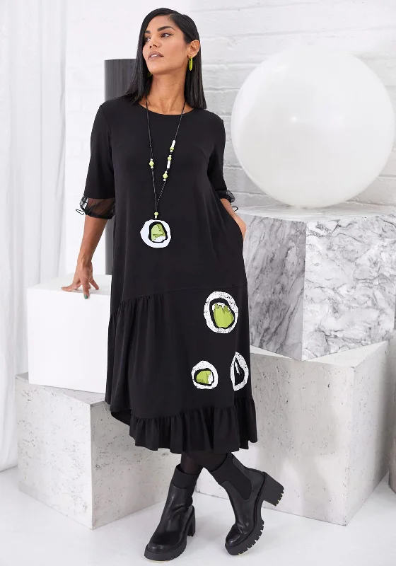 Fantastic Offers Ora Circle Print Frill Hem Jersey Midi Dress, Black