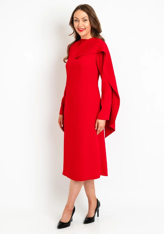 Limited Time Offer Birelin Cape Detail Midi Dress, Red