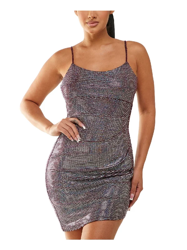 Buy Now CITY STUDIO Womens Burgundy Sequined Ruched Cowl Back Asymmetrical Hem Spaghetti Strap Scoop Neck Short Party Sheath Dress Buy Now CITY STUDIO Womens Burgundy Sequined Ruched Cowl Back Asymmetrical Hem Spaghetti Strap Scoop Neck Short Party Sheath Dress