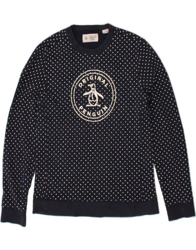 Hot Deal PENGUIN Womens Graphic Sweatshirt Jumper UK 14 Medium Navy Blue Polka Dot
