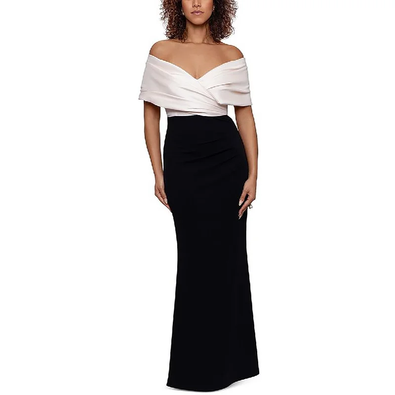 Deal Dash Petites Womens Off The Shoulder Zipper Maxi Dress