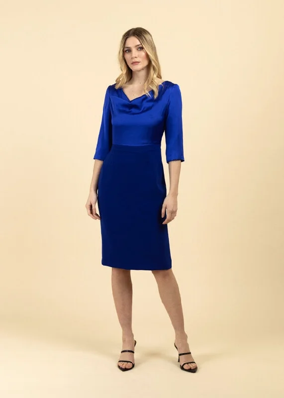 Closeout Fee G Sylvie Drape Neck Contrasting Pencil Midi Dress, Blue