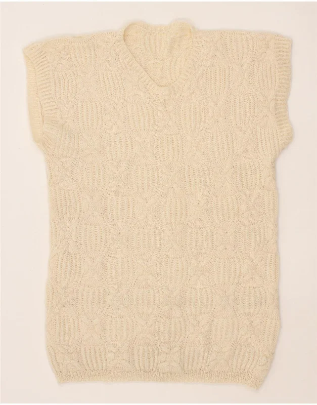 Blowout Deals VINTAGE Womens Short Sleeve V-Neck Jumper Sweater UK 14 Medium Off White Blowout Deals VINTAGE Womens Short Sleeve V-Neck Jumper Sweater UK 14 Medium Off White