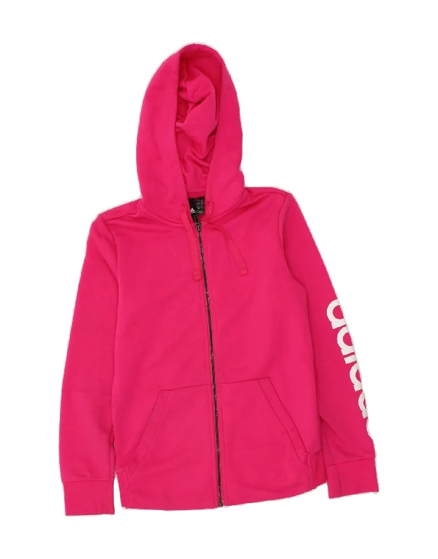 Exclusive Deal ADIDAS Womens Graphic Zip Hoodie Sweater UK 8/10 Small Pink Cotton