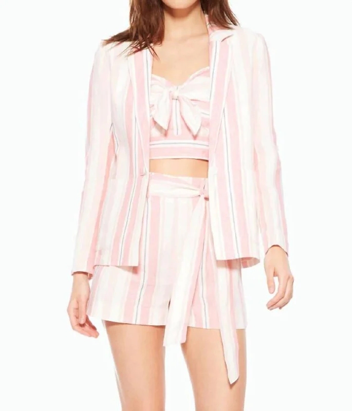 Exclusive Offers Daren Candy Striped Linen Blazer Jacket In Pink