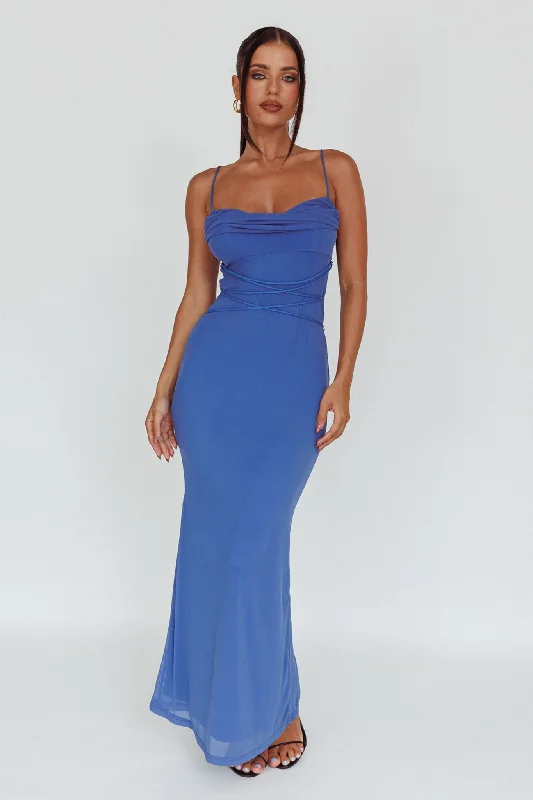 Don't Wait Teava Laced Waist Maxi Dress Blue