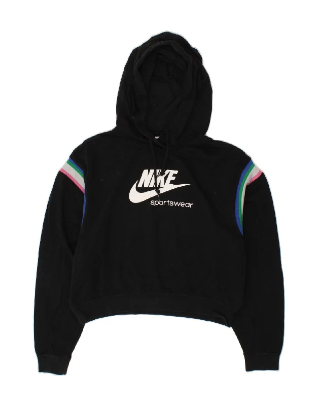 Today’s Deal NIKE Womens Oversized Crop Graphic Hoodie Jumper UK 10 Small Black