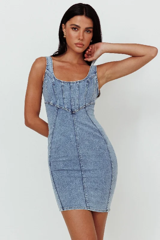 Limited Availability Laramy Low Back Mini Dress Washed Blue
