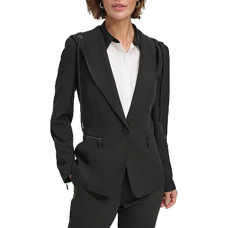 Take Advantage Womens Hooded Office One-Button Blazer