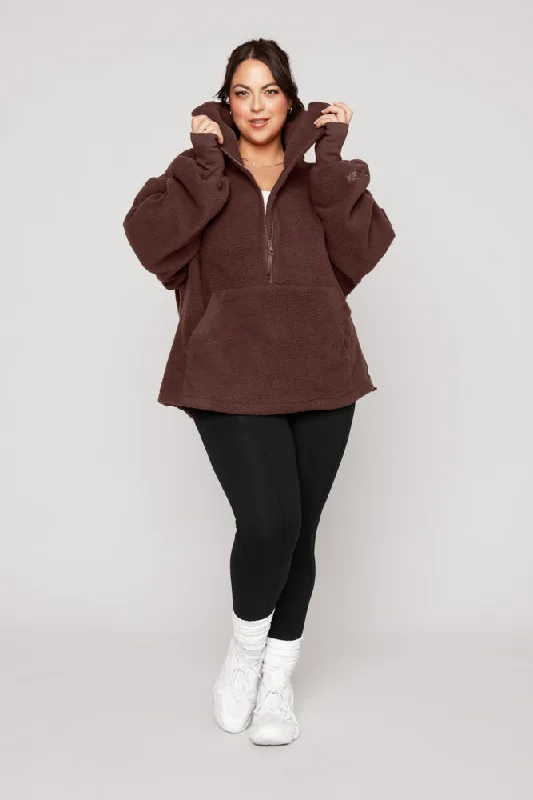 Hot Deal Big Hug Fleece Half Zip Sweater - Chocolate