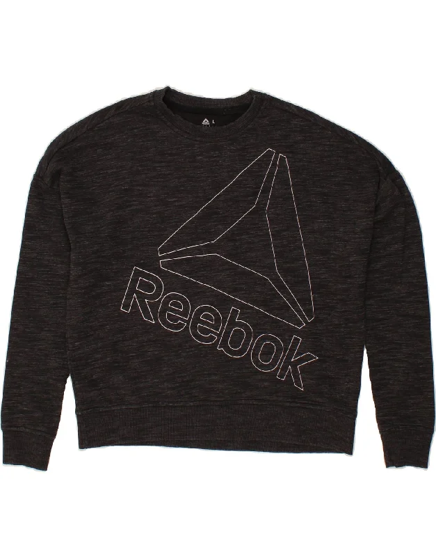 Super Bargain REEBOK Womens Graphic Sweatshirt Jumper UK 16/18 Large Black Cotton