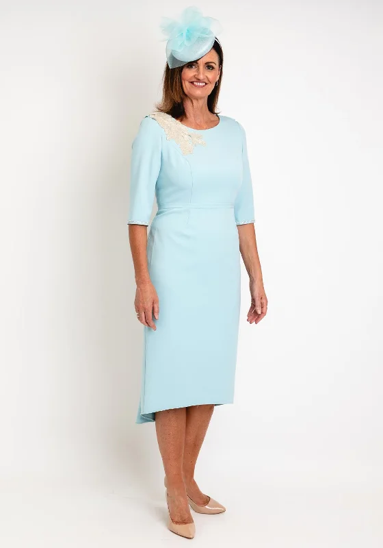 Midnight Madness Gabriela Sanchez Floral Applique Shoulder Dress, Aqua Blue