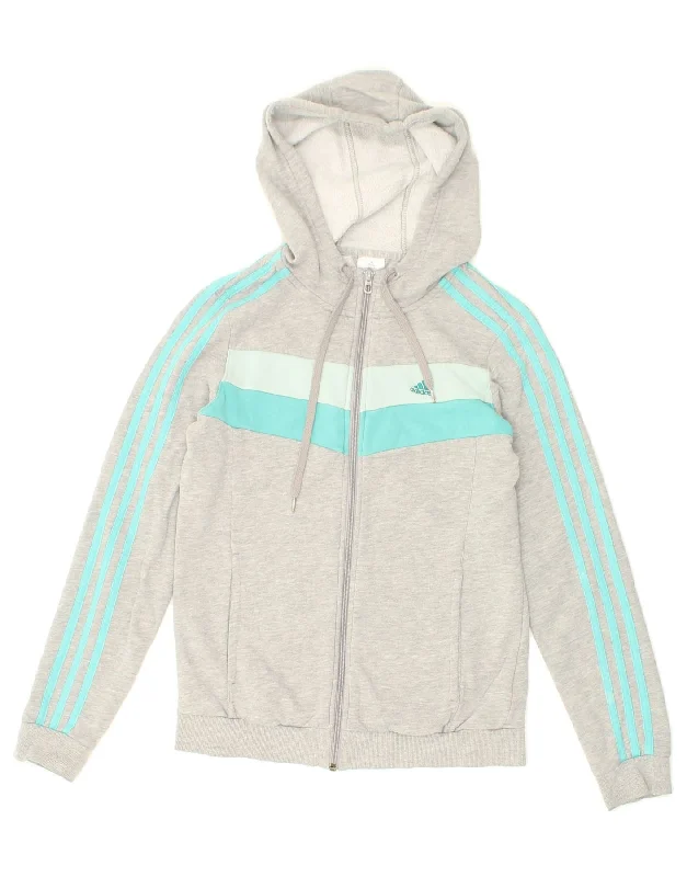 Don't Wait ADIDAS Womens Zip Hoodie Sweater UK 8/10 Small Grey Colourblock Cotton