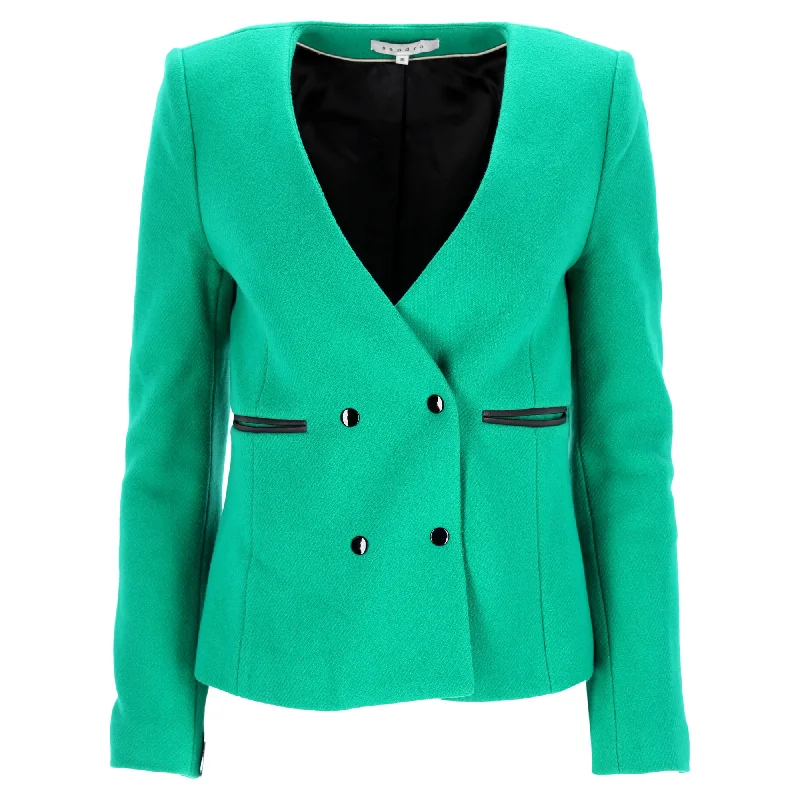Exclusive Online Offer Sandro Paris Double-Breasted Blazer with Pockets in Green Wool