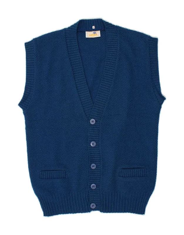 YEAR-End Clearance VINTAGE Womens Sleeveless Cardigan Sweater US 8 Medium Blue