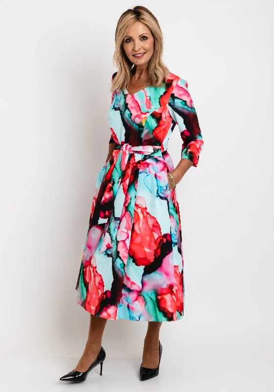 Midnight Madness Coco Doll Judy Watercolour Inspired Print Midi Dress, Green Multi