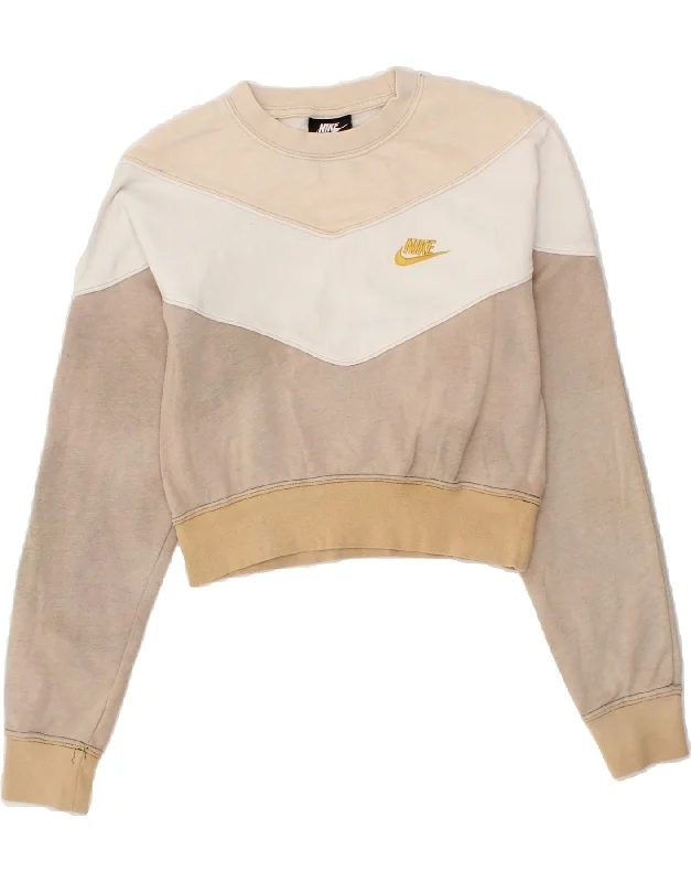Unmissable Offer NIKE Womens Sweatshirt Jumper UK 6 XS Beige Colourblock
