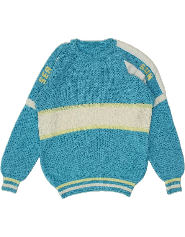Deep Discounts VINTAGE Womens Crew Neck Jumper Sweater UK 12 Medium  Blue Colourblock