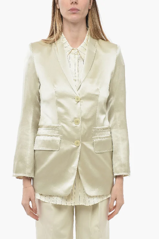 Super Deal By Malene Birger Satin Multipocket Blazer With Raw Cut Detail 40 Italian Size Super Deal By Malene Birger Satin Multipocket Blazer With Raw Cut Detail 40 Italian Size