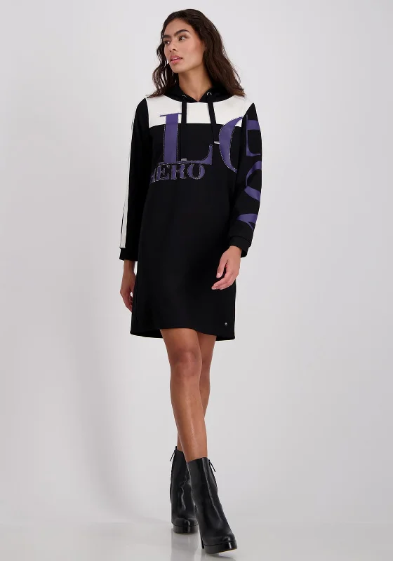 Overstock Sale Monari Text Print Hooded Sweater Dress, Black