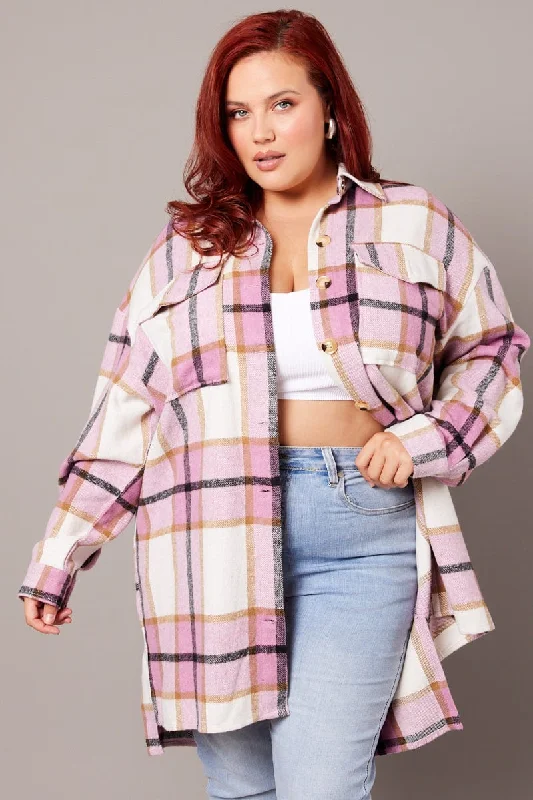 Clearance Items Pink Check Longline Check Shacket