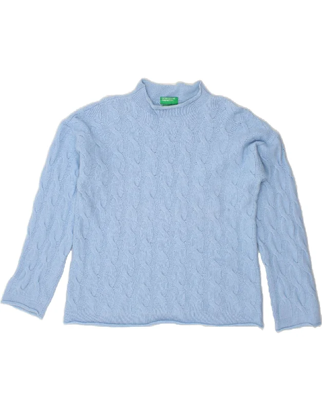 Online Only BENETTON Womens Crew Neck Jumper Sweater UK 16 Large Blue Nylon