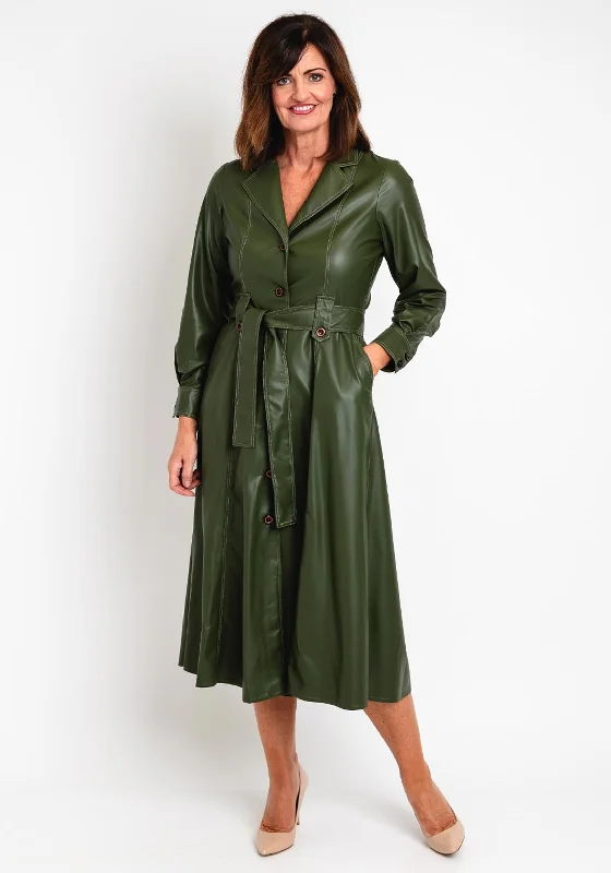 Shop and Save Camelot PU Trench Style Midi Dress, Deep Khaki