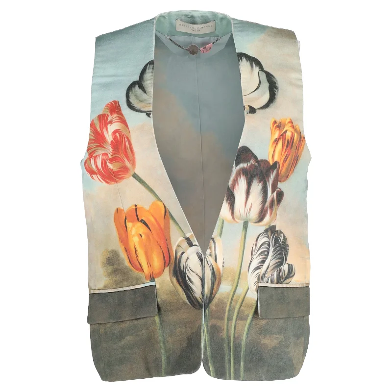 Steals and Deals Stella Mccartney Flower Painting Print V-Neck Vest in Multicolor Silk