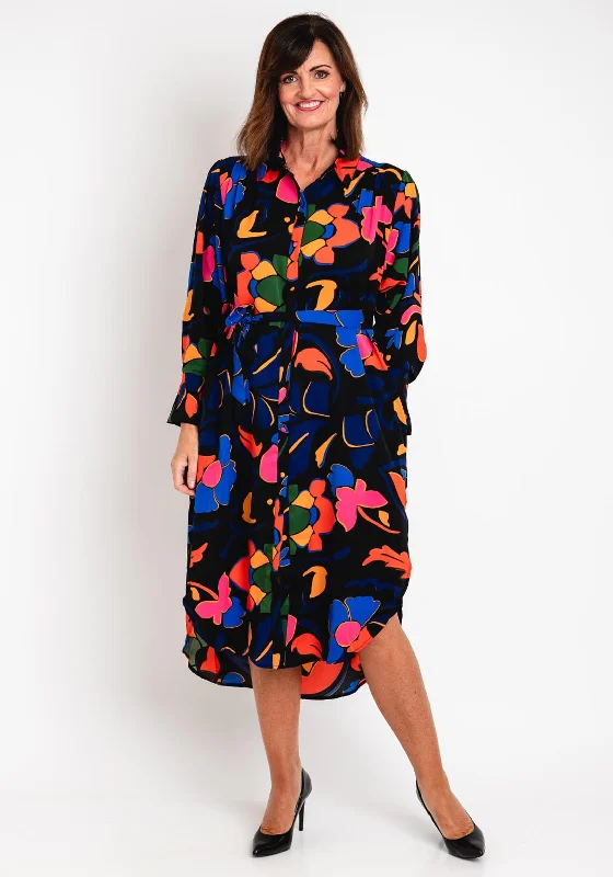 Deal Frenzy Malissa J One Size Bold Print Shirt Dress, Black