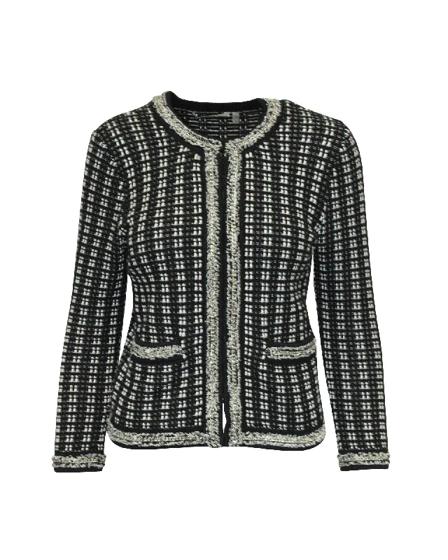 Must-Have Deals Alice + Olivia Monochrome Tweed Embellished Georgia Jacket in Black Cotton