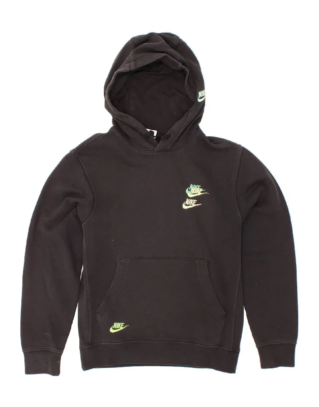 Closeout Sale NIKE Womens Graphic Hoodie Jumper UK 6 XS Black Cotton