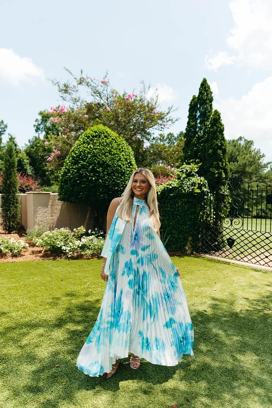 Crazy Deals Cleo Keyhole Maxi Dress - White/Blue