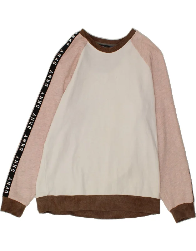 Seasonal Clearance DKNY Womens Graphic Sweatshirt Jumper UK 16 Large White Colourblock Cotton Seasonal Clearance DKNY Womens Graphic Sweatshirt Jumper UK 16 Large White Colourblock Cotton
